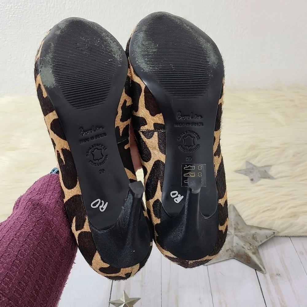 Boden leopard print pony hair peep toe pumps size 39